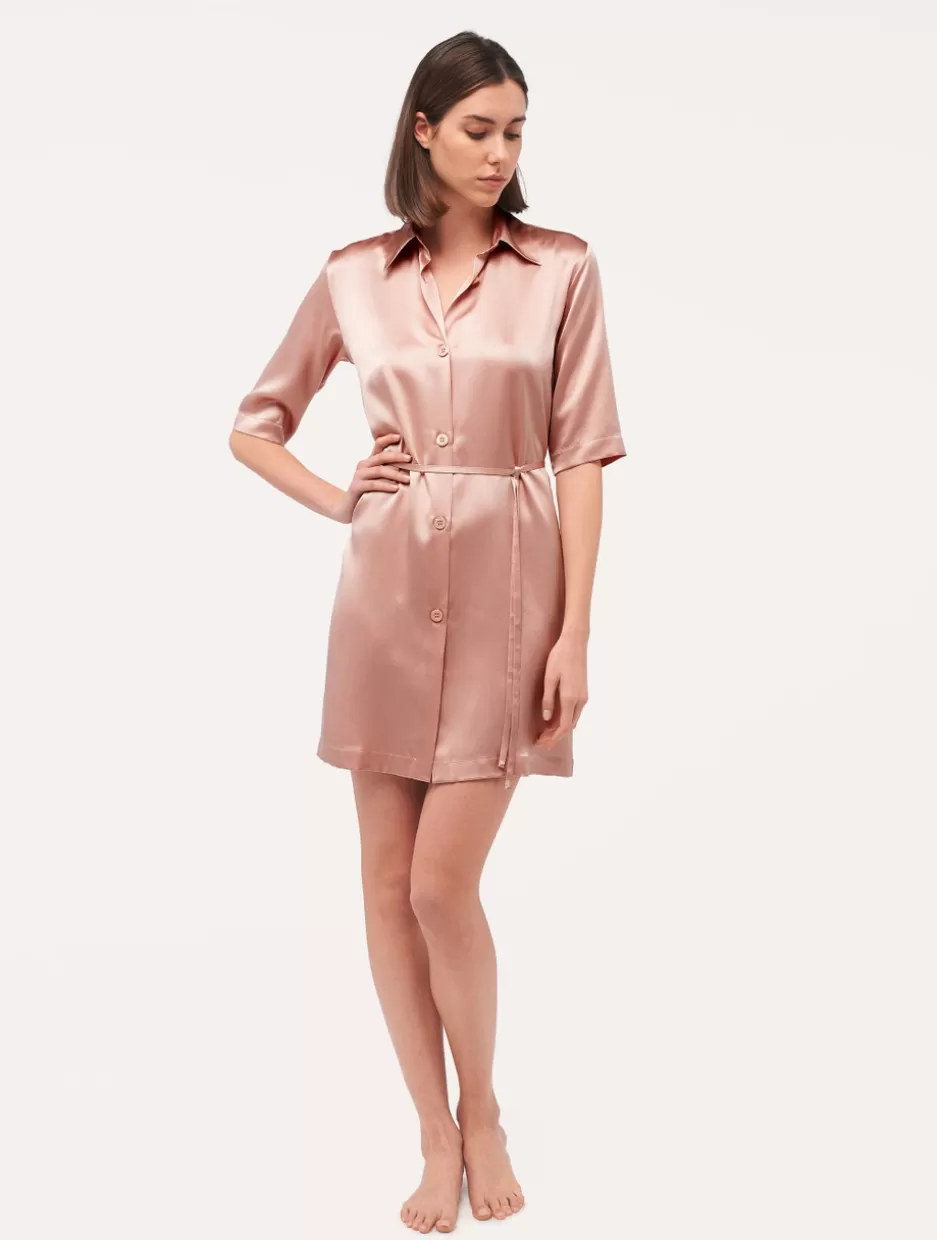 Silk Sleepwear-La Perla Silk Long Shirt In Powder Pink