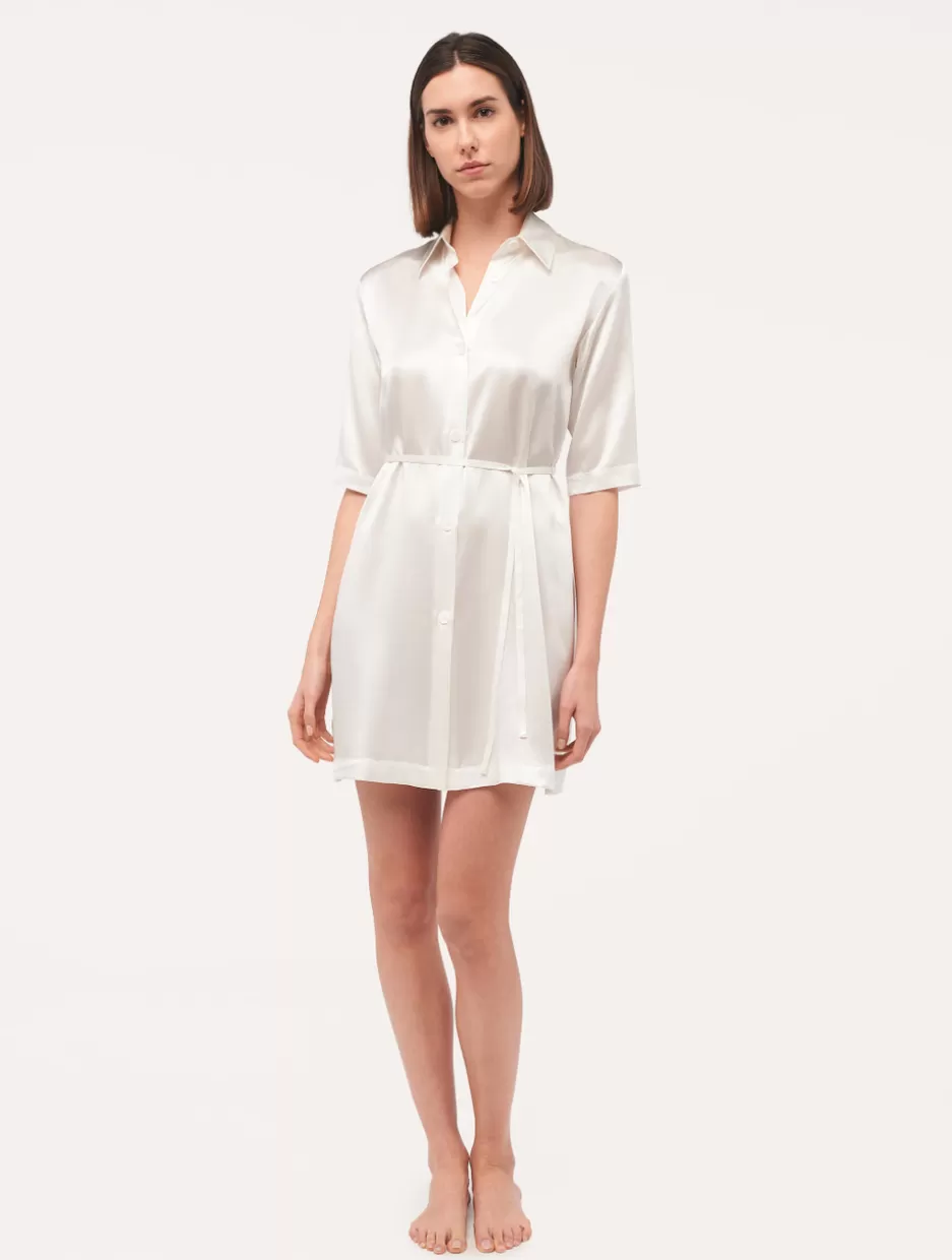 Silk Sleepwear-La Perla Silk Long Shirt In White