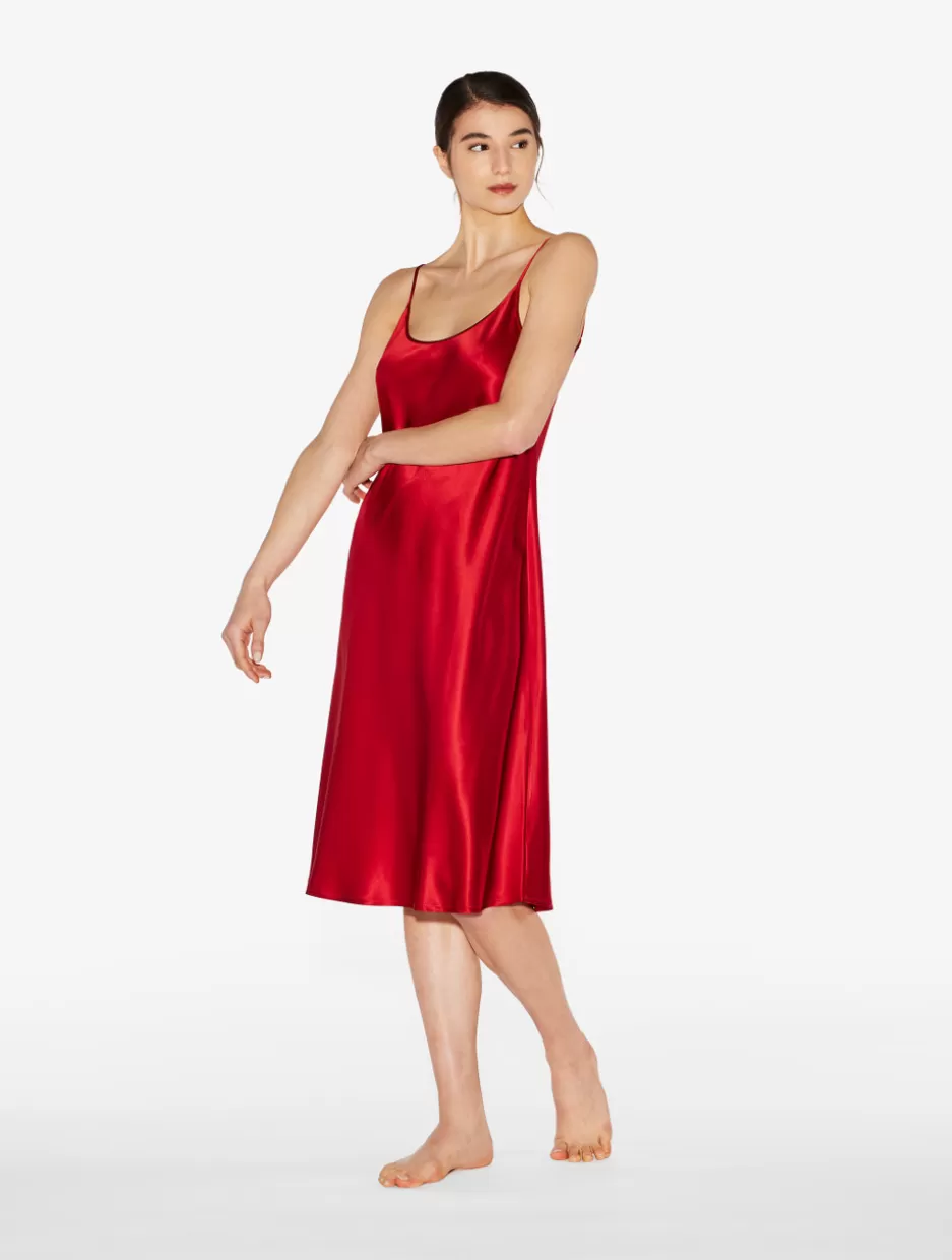 Slips & Dresses | Silk Sleepwear-La Perla Silk Midi Nightdress In Garnet Red