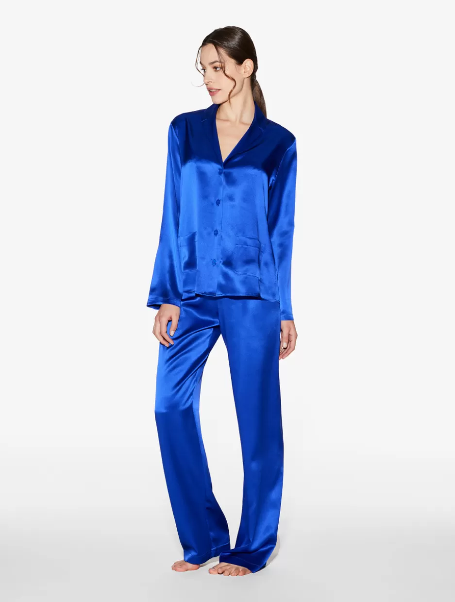 Pajamas | Silk Sleepwear-La Perla Silk Pajama Set In Electric Blue