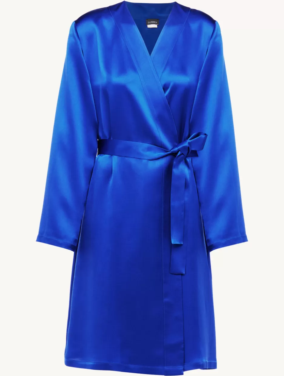 Robes | Silk Sleepwear-La Perla Silk Short Robe In Electric Blue