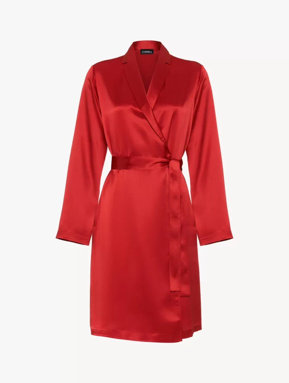 Robes | Silk Sleepwear-La Perla Silk Short Robe In Garnet Red