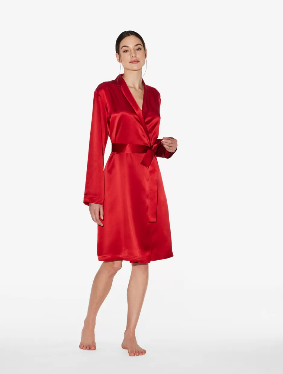 Robes | Silk Sleepwear-La Perla Silk Short Robe In Garnet Red