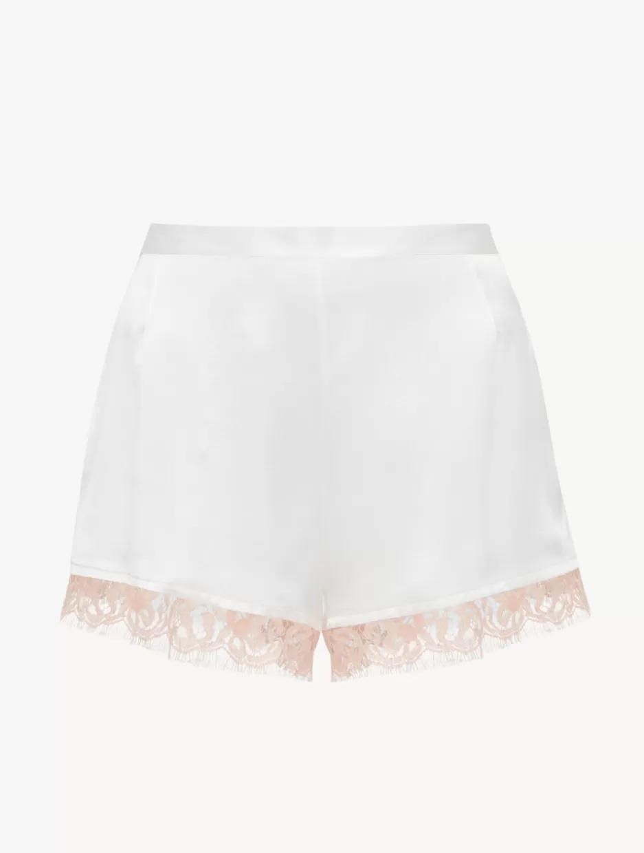 Sleep Shorts & Trousers | Silk Sleepwear-La Perla Silk Shorts With Leavers Lace In White