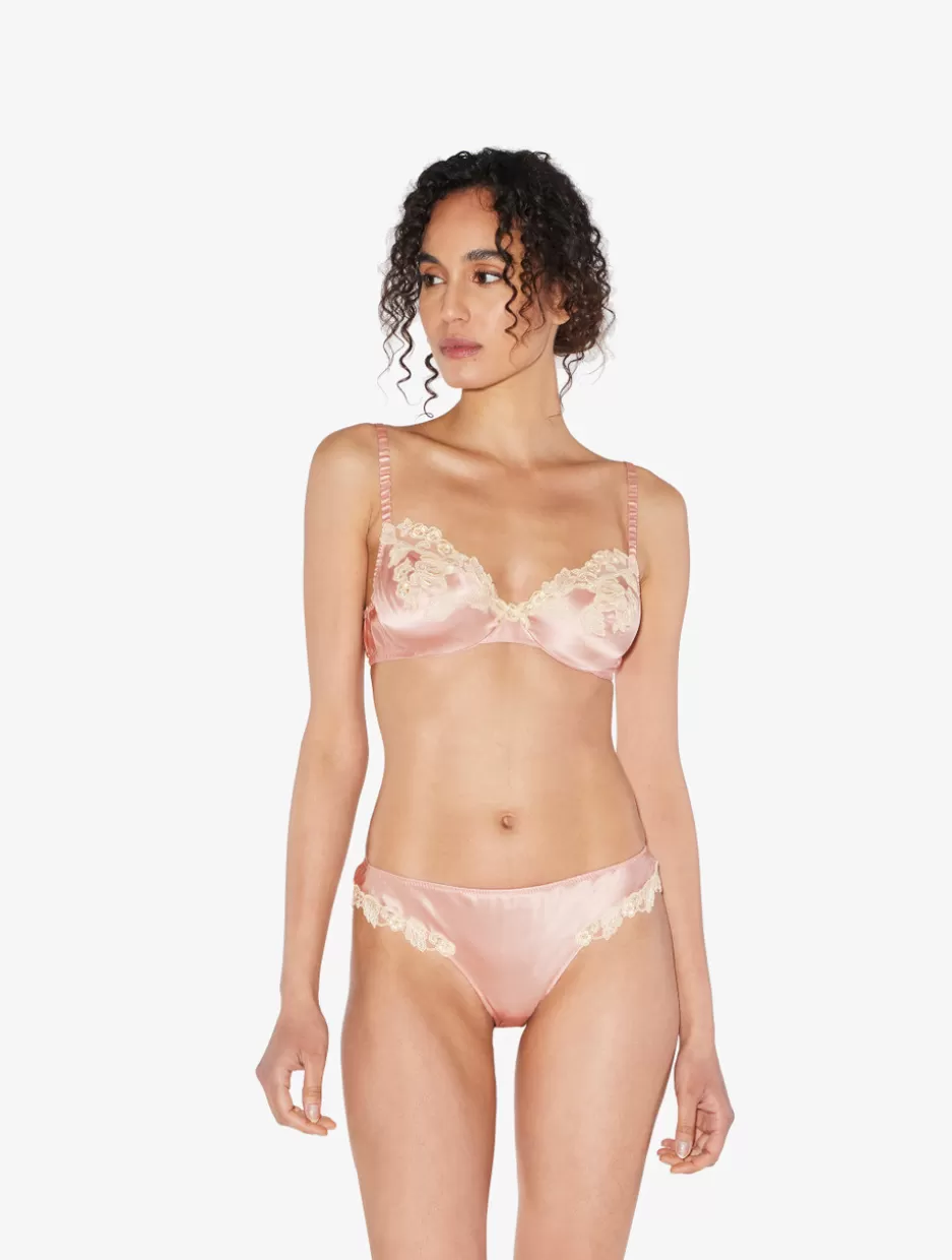 Underwired-La Perla Silk Underwired Bra In Powder With Ivory Frastaglio Pink