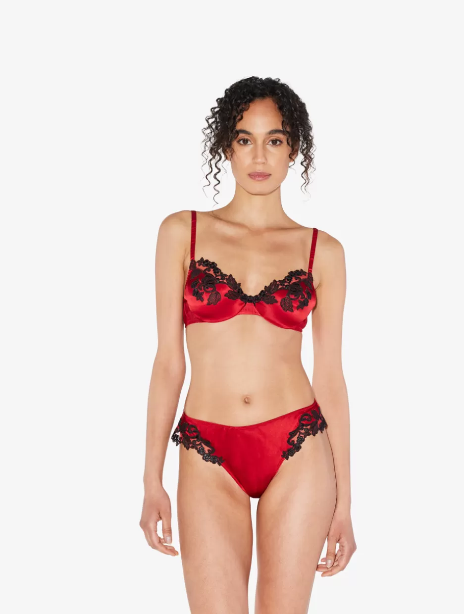 Underwired-La Perla Silk Underwi Bra In With Black Frastaglio Red