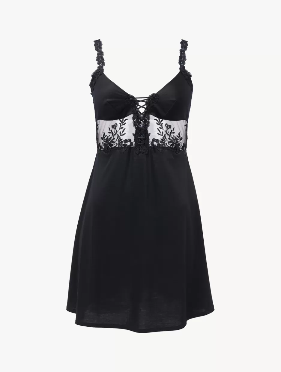 Slips & Dresses-La Perla Slip Dress In Modal With Embroidered Tulle Black