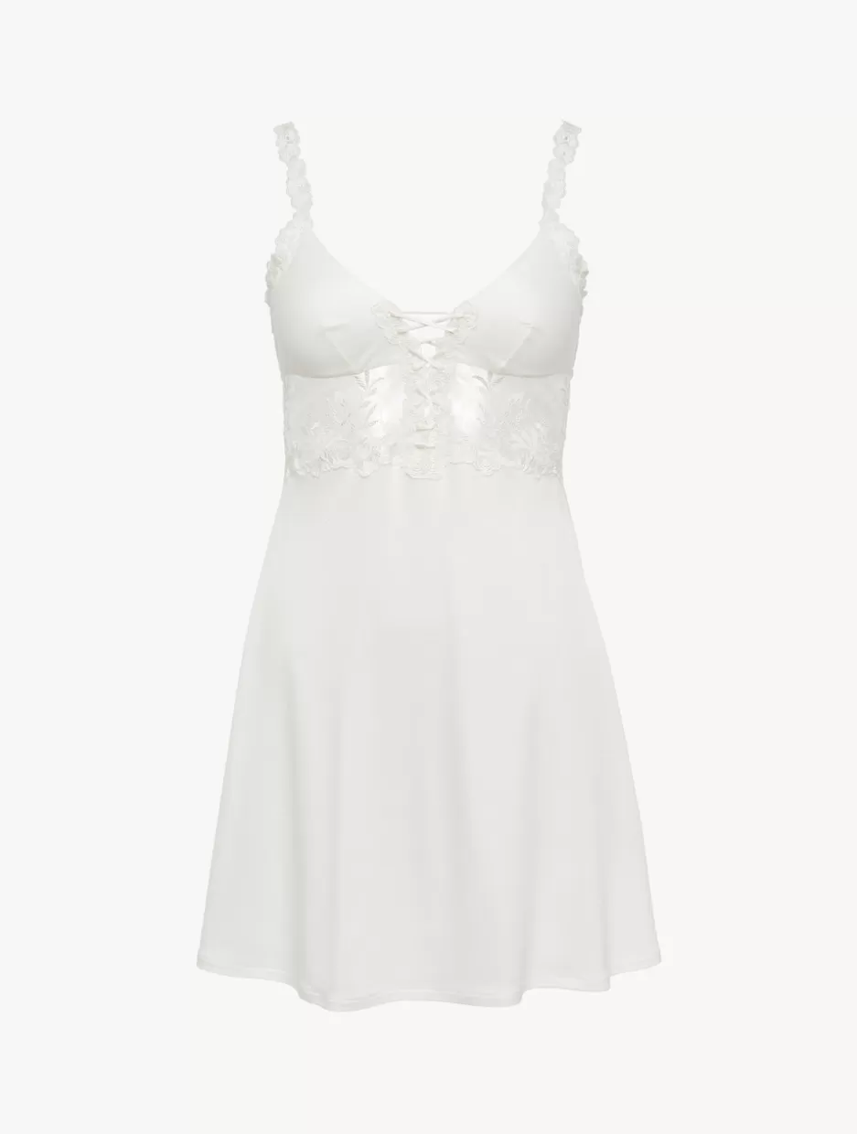 Slips & Dresses-La Perla Slip Dress In Off-white Modal With Embroidered Tulle Natural