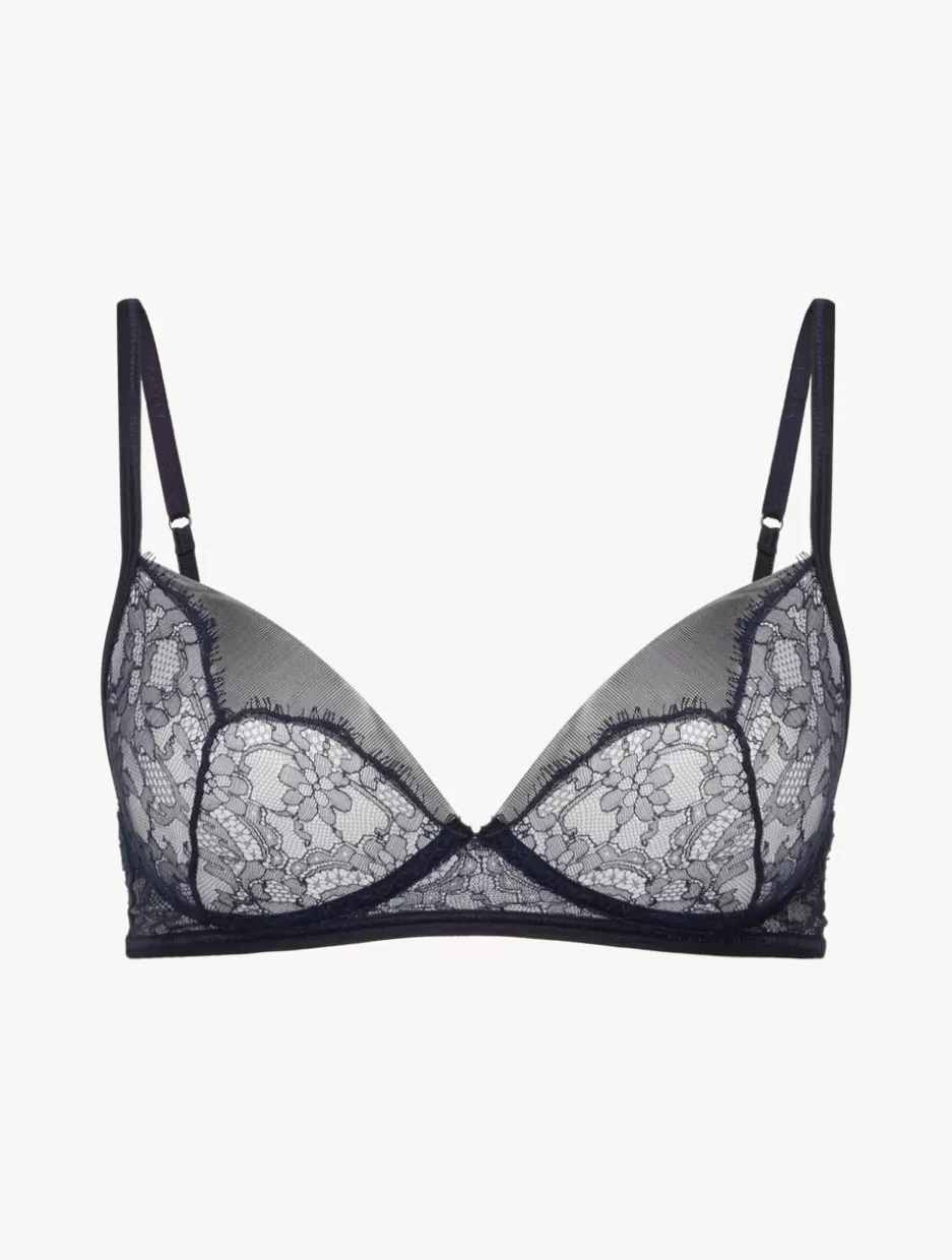 Bralette | Wireless-La Perla Soft Bralette In Steel And Black With Leavers Lace Blue