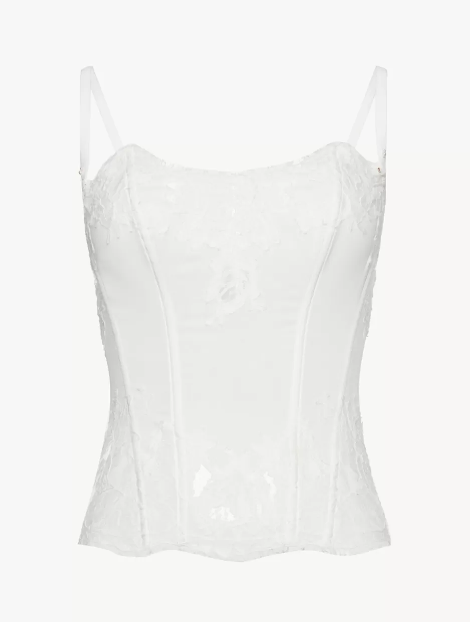 Bodysuits & Bustiers-La Perla Soft Corset In Off With Cotton Leavers Lace White