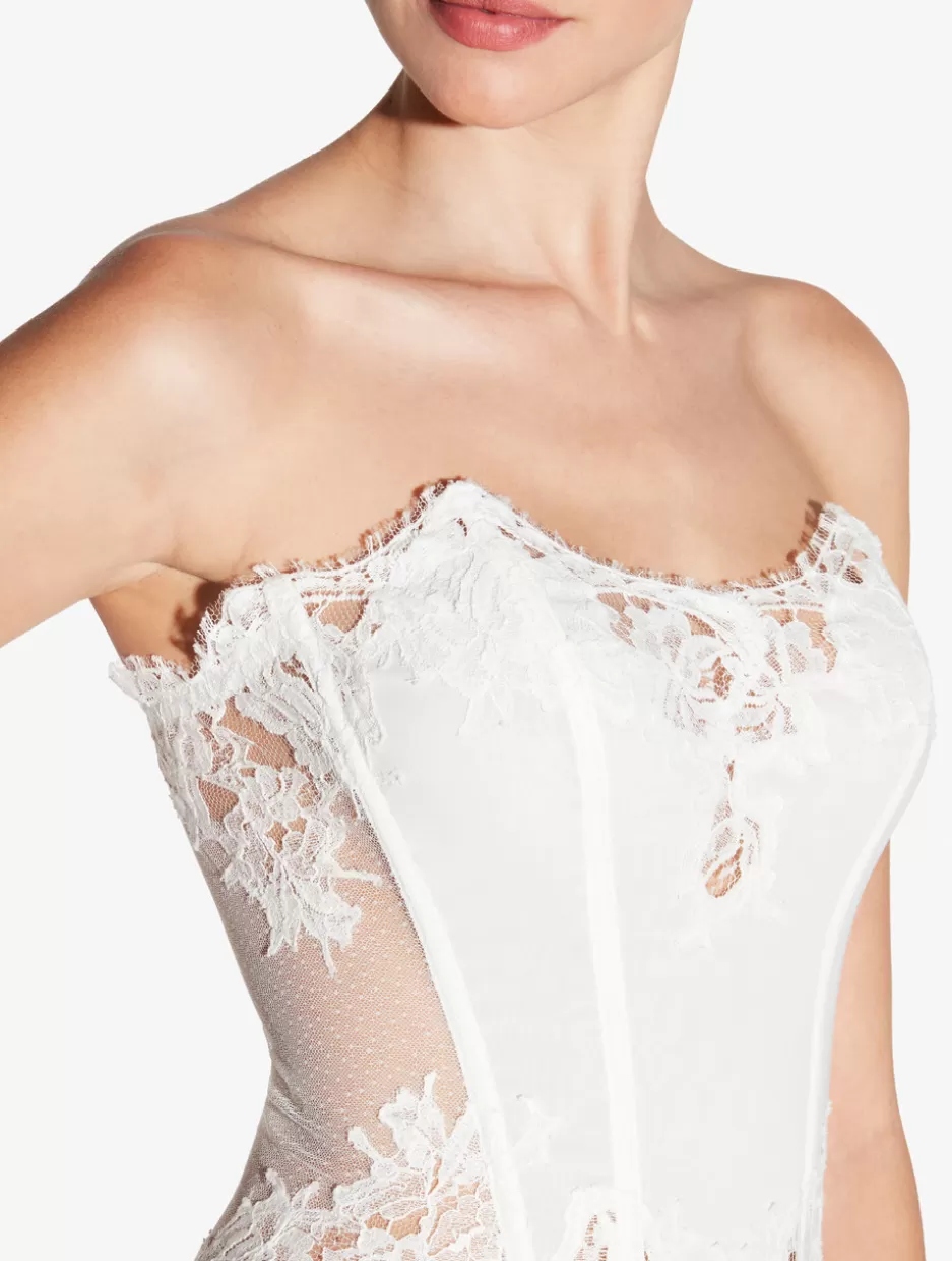 Bodysuits & Bustiers-La Perla Soft Corset In Off With Cotton Leavers Lace White