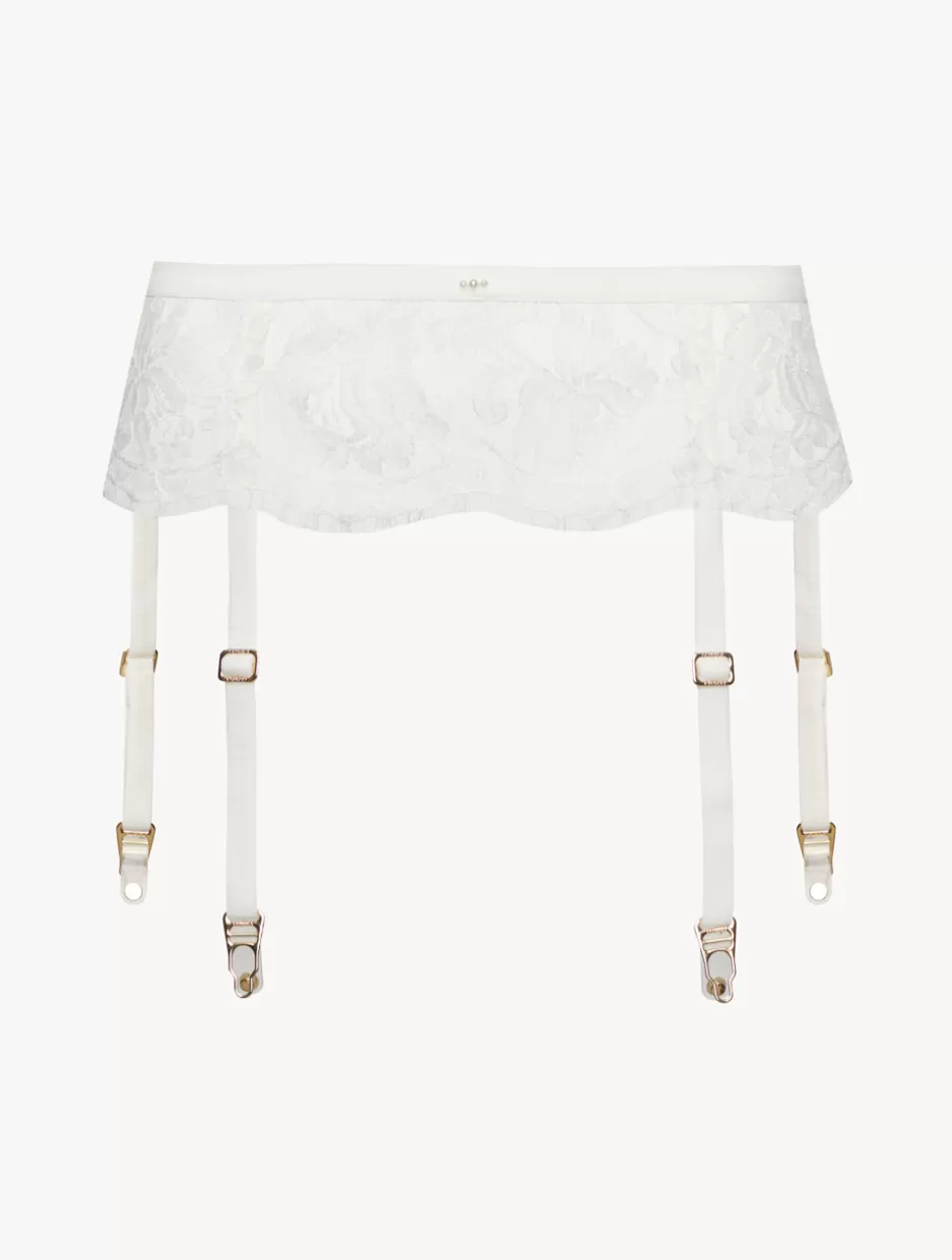 Garter Belts-La Perla Suspender Belt In Off With Cotton Leavers Lace White