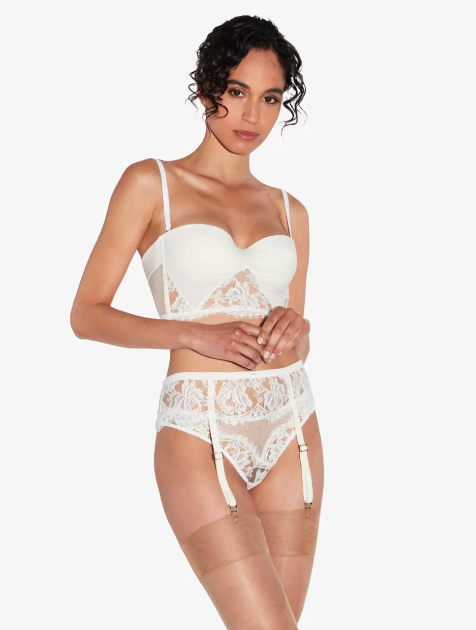 Garter Belts-La Perla Suspender Belt In Off With Cotton Leavers Lace White