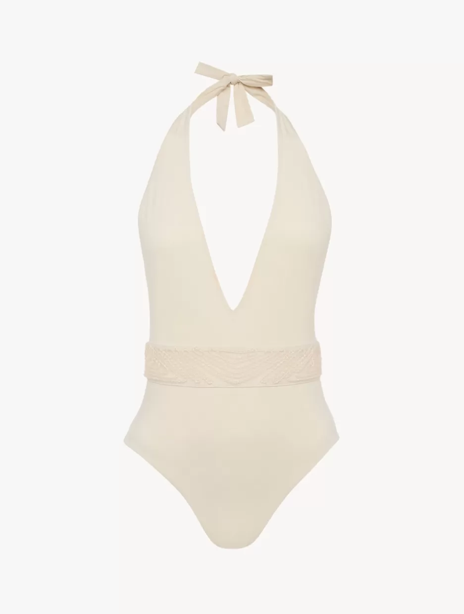 One-Piece Bathing Suits-La Perla Swimsuit In Champagne With Beading Beige