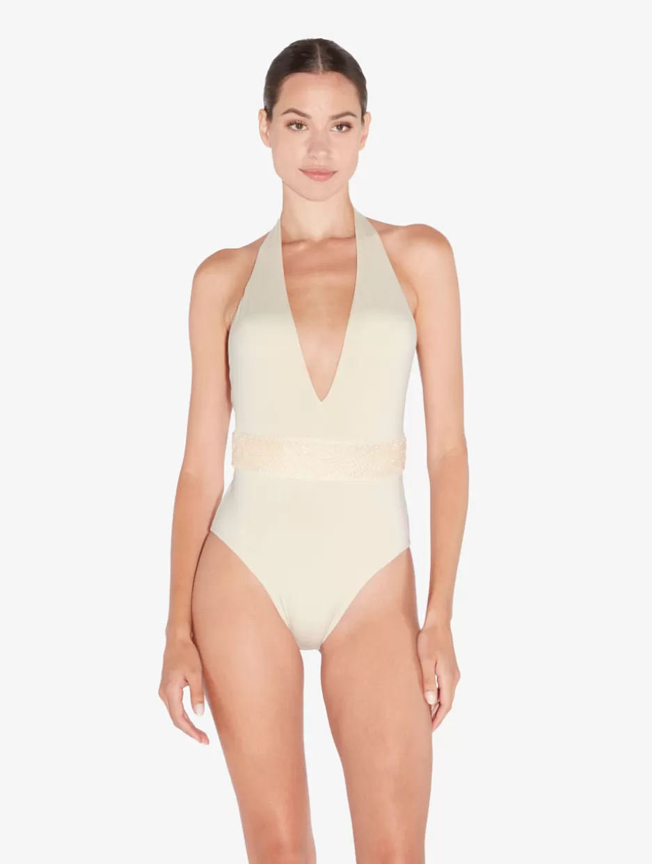 One-Piece Bathing Suits-La Perla Swimsuit In Champagne With Beading Beige