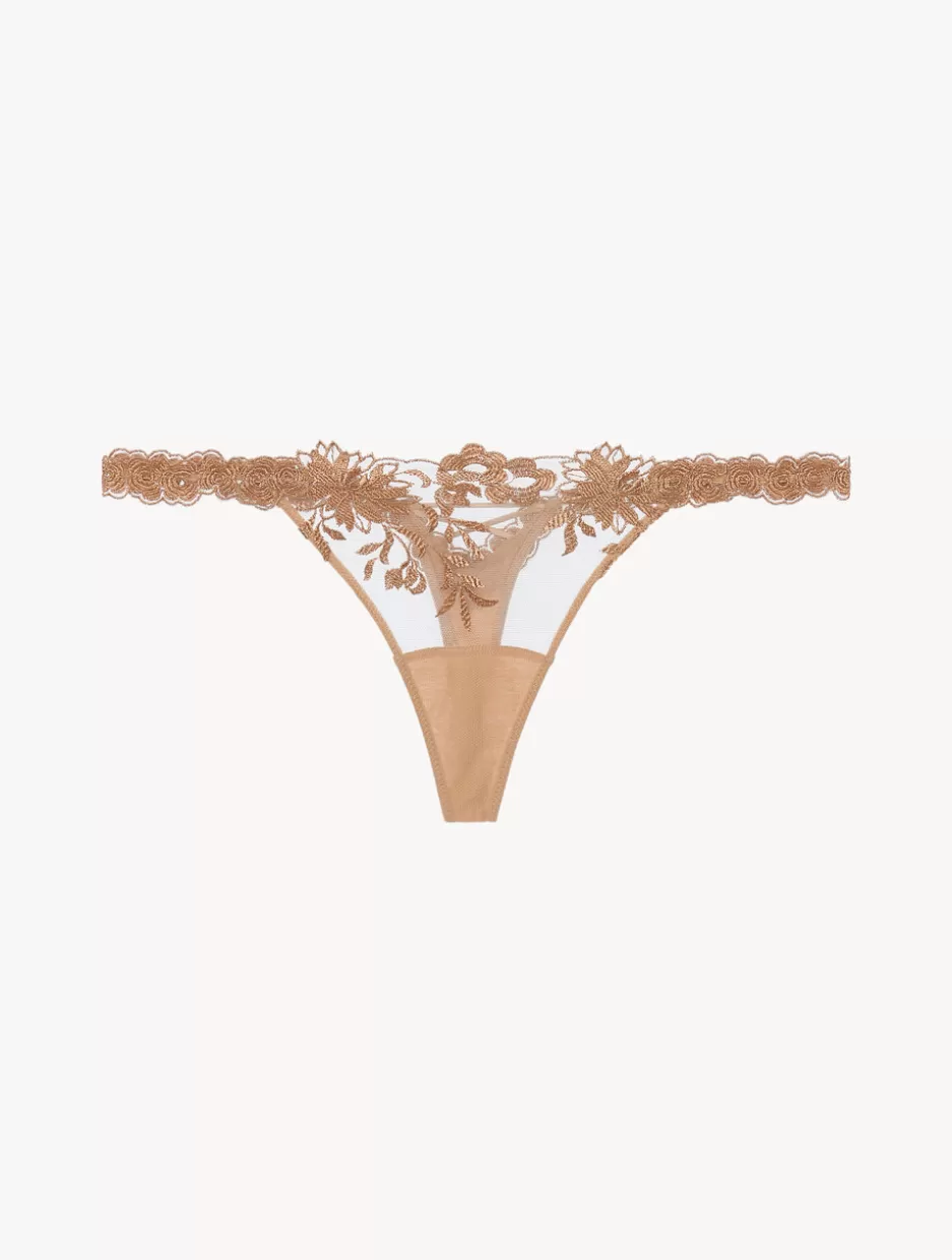 G string & Thong-La Perla Thong In Beige Lycra With Embroidered Tulle Nude