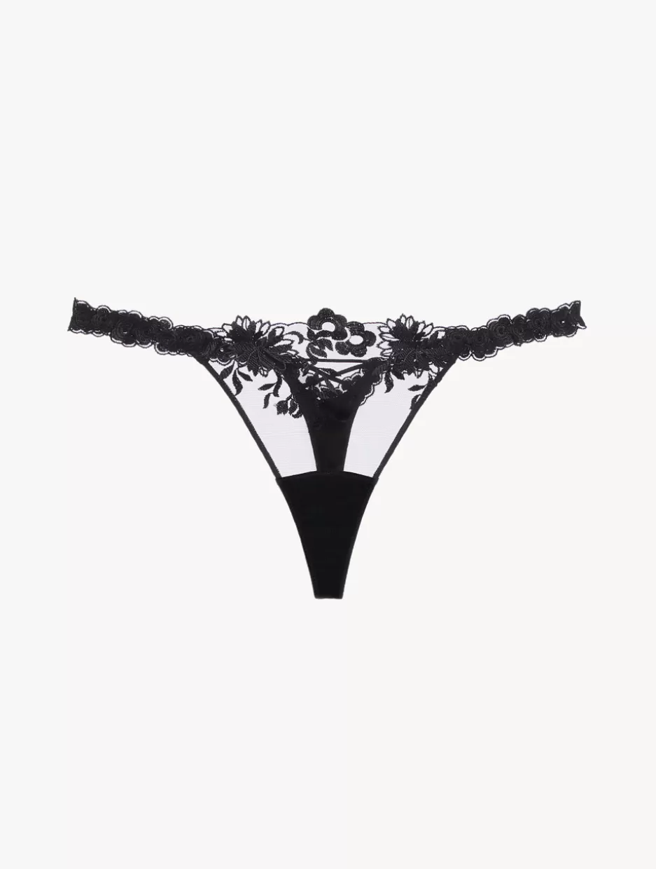 G string & Thong-La Perla Thong In Lycra With Embroidered Tulle Black