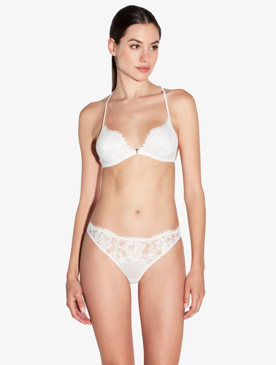 G string & Thong-La Perla Thong In Off With Cotton Leavers Lace White