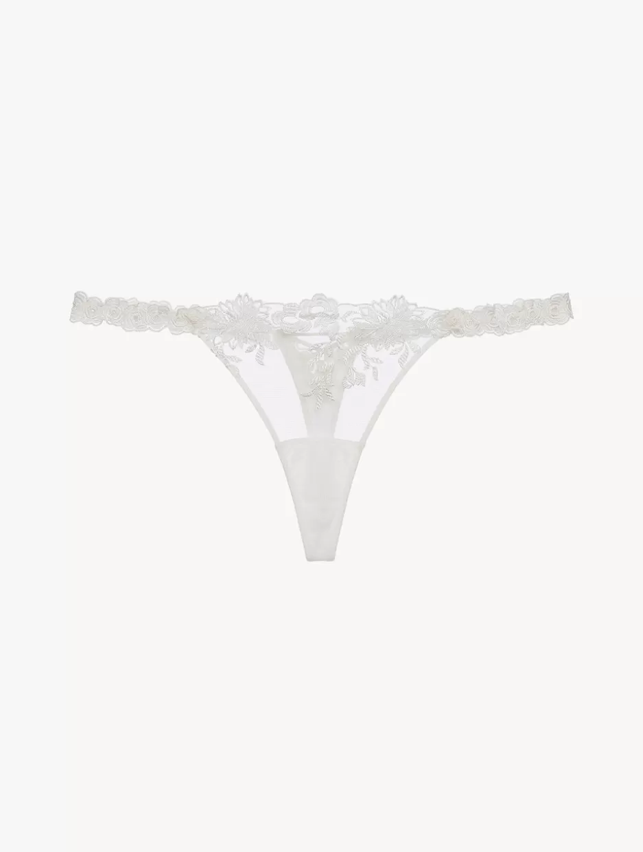 G string & Thong-La Perla Thong In Off-white Lycra With Embroidered Tulle Natural