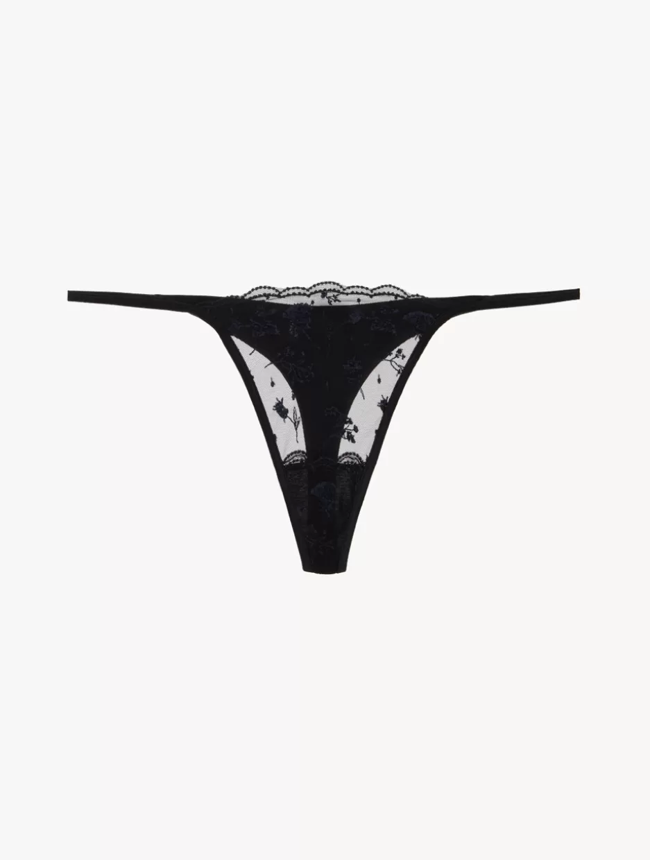 G string & Thong-La Perla Thong In Onyx With Embroidered Tulle Black