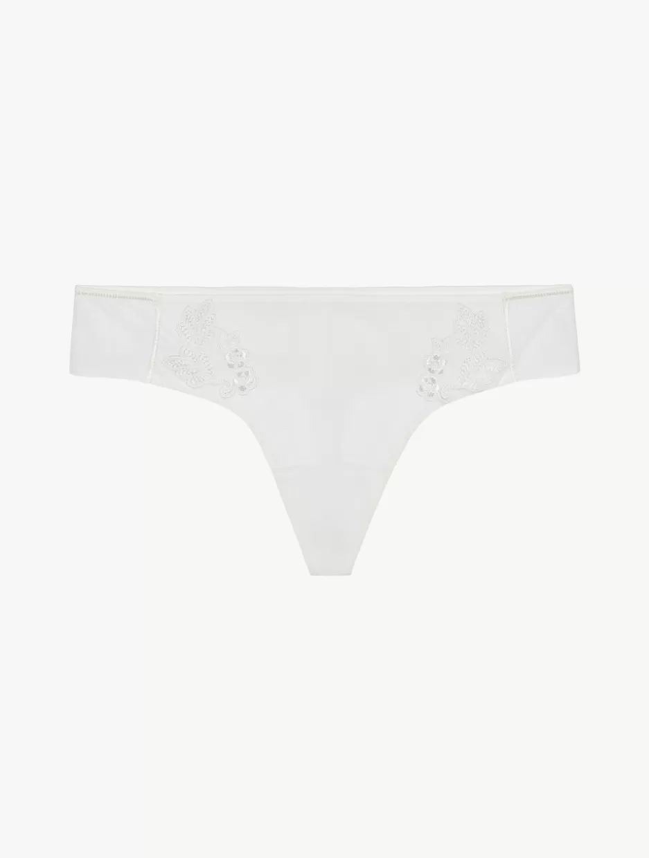 G string & Thong | Shapewear-La Perla Thong In Sheer Embroidered Tulle Off-White