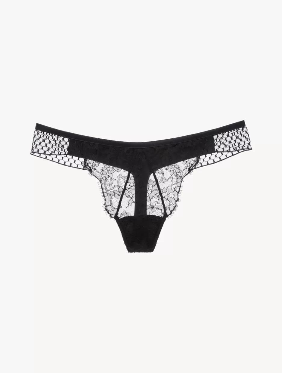 G string & Thong | Mid-rise-La Perla Thong With Leavers Lace Black