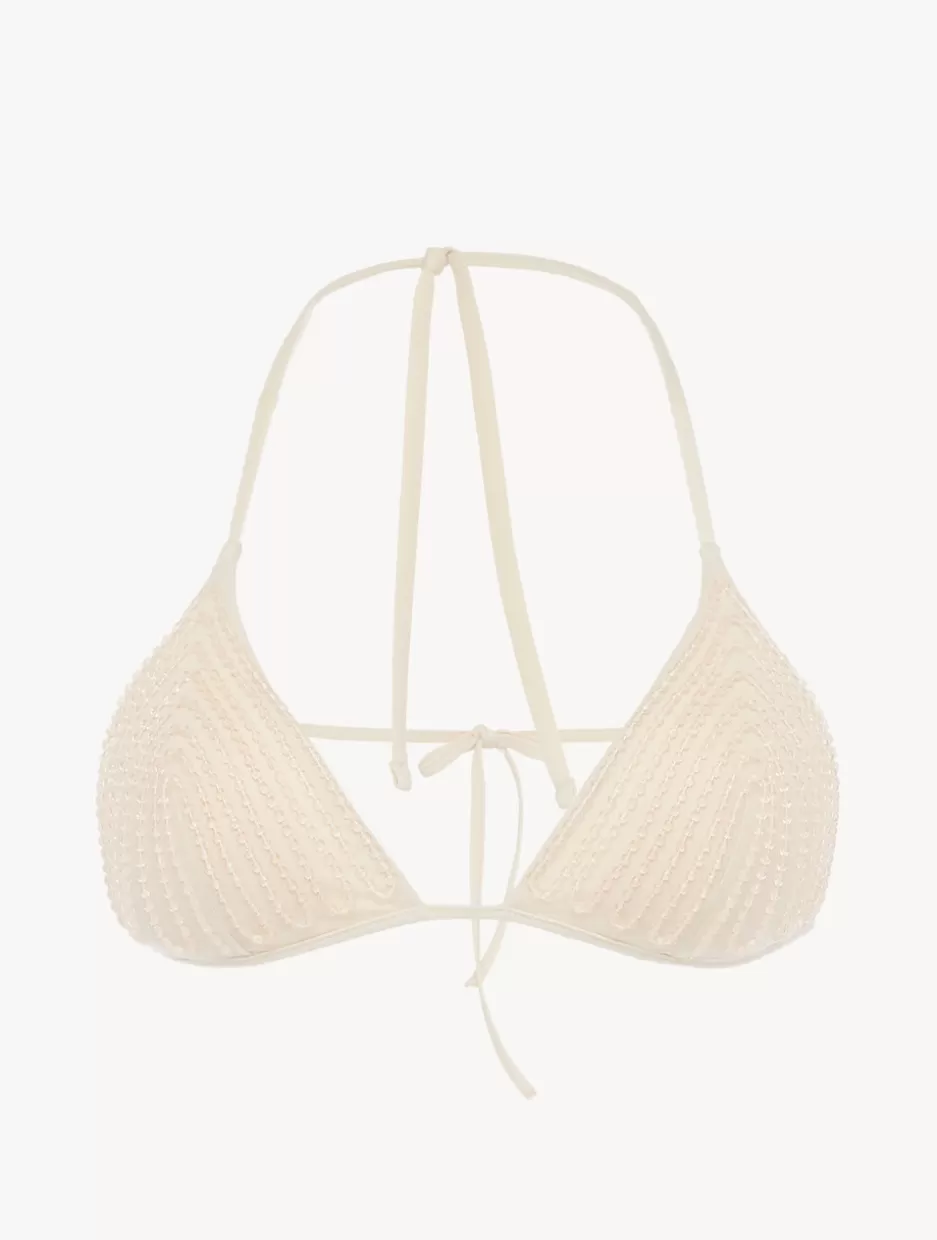 Bikinis-La Perla Triangle Bikini Top In Champagne With Beading Beige