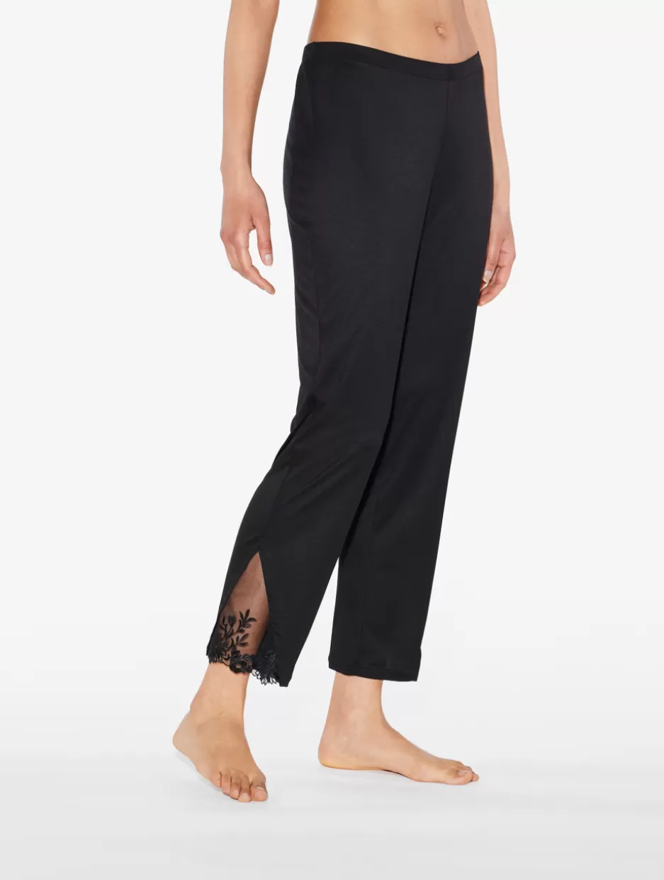 Pajamas | Loungewear-La Perla Trousers In Modal With Embroidered Tulle Black