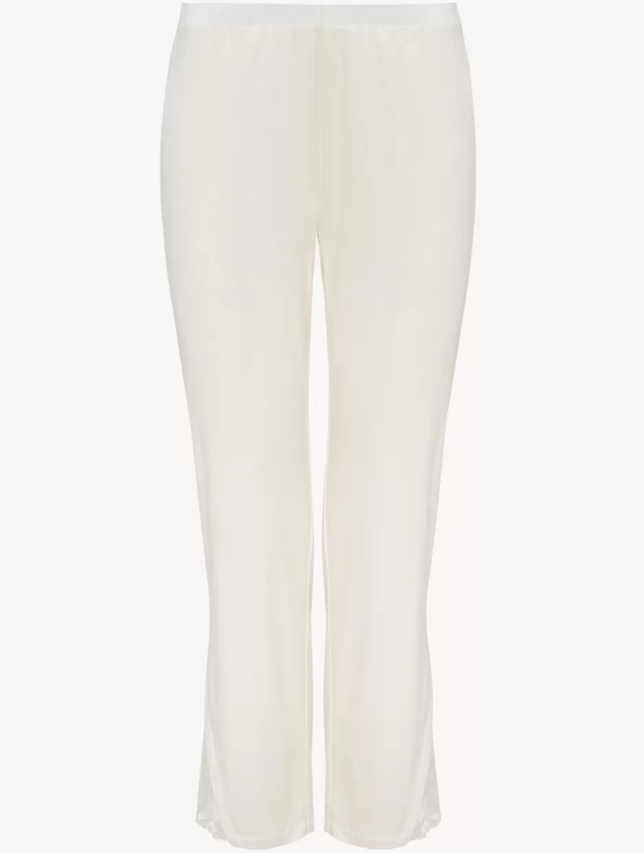 Pajamas | Loungewear-La Perla Trousers In Off-white Modal With Embroidered Tulle Natural