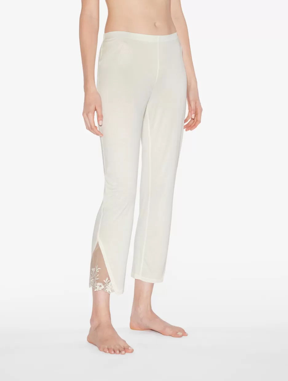 Pajamas | Loungewear-La Perla Trousers In Off-white Modal With Embroidered Tulle Natural