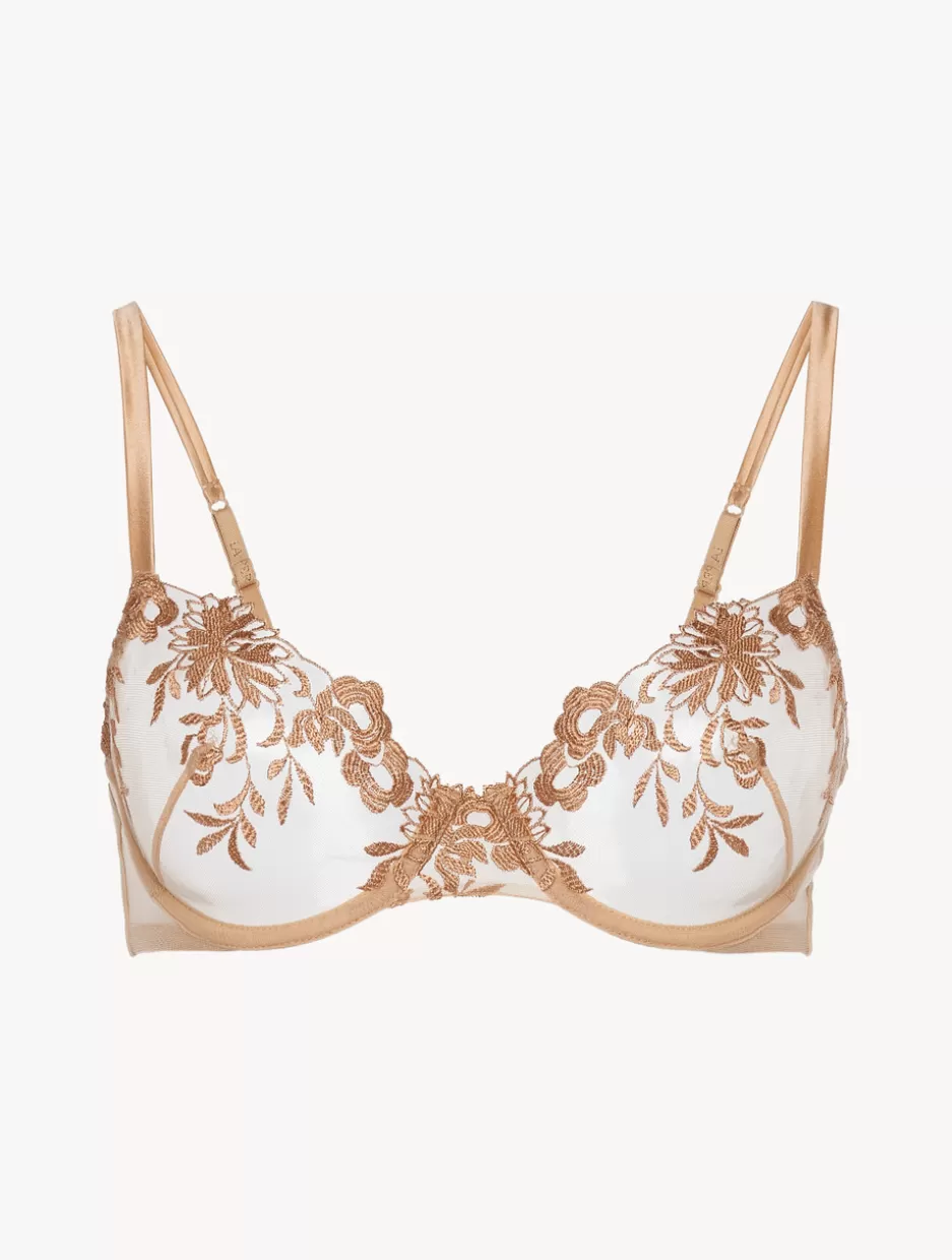 Underwired-La Perla Underwired Bra In Beige Lycra With Embroidered Tulle Nude