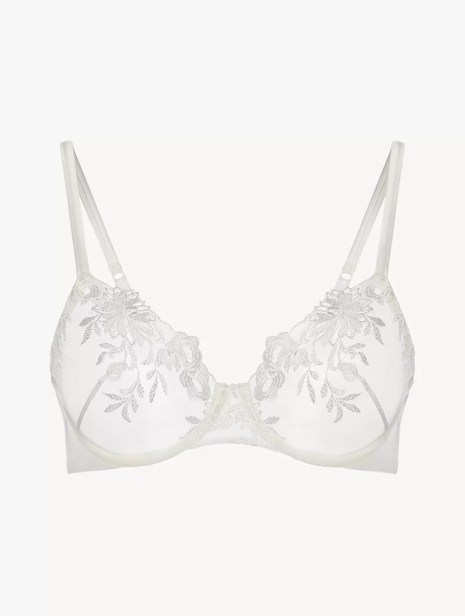 Underwired-La Perla Underwired Bra In Off-white Lycra With Embroidered Tulle Natural