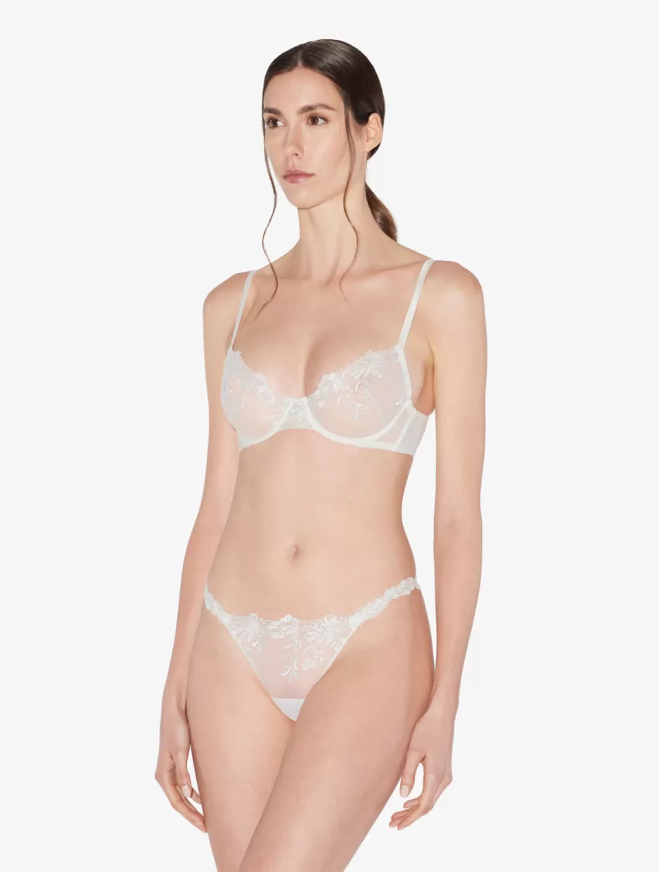 Underwired-La Perla Underwired Bra In Off-white Lycra With Embroidered Tulle Natural