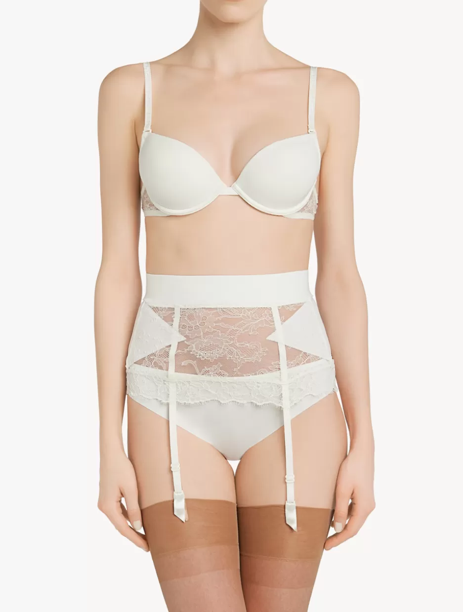 Shapewear | Garter Belts-La Perla Lycra Control Fit Suspender With Chantilly Lace White