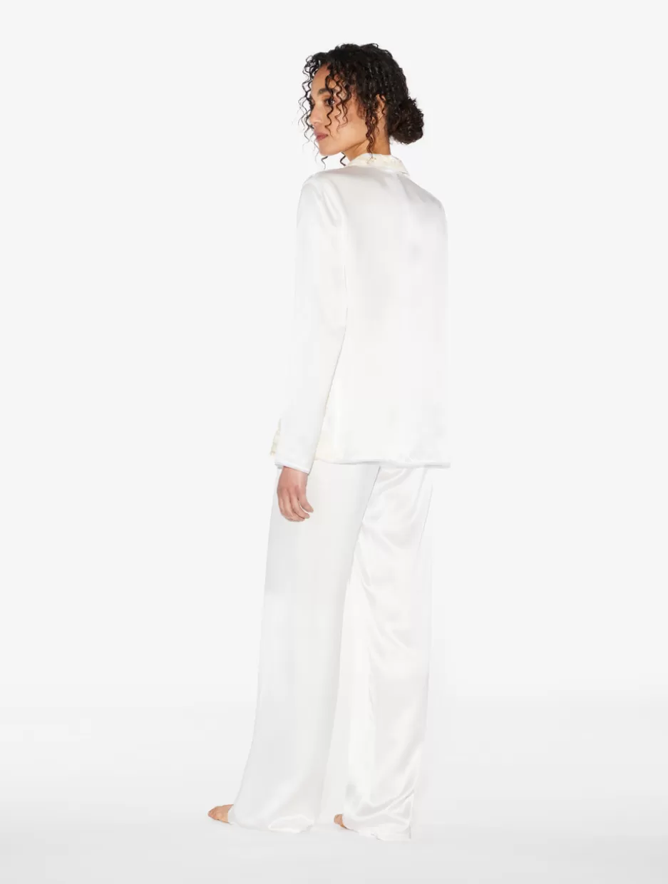 Pajamas | Silk Sleepwear-La Perla Silk Long Pajamas With Frastaglio White