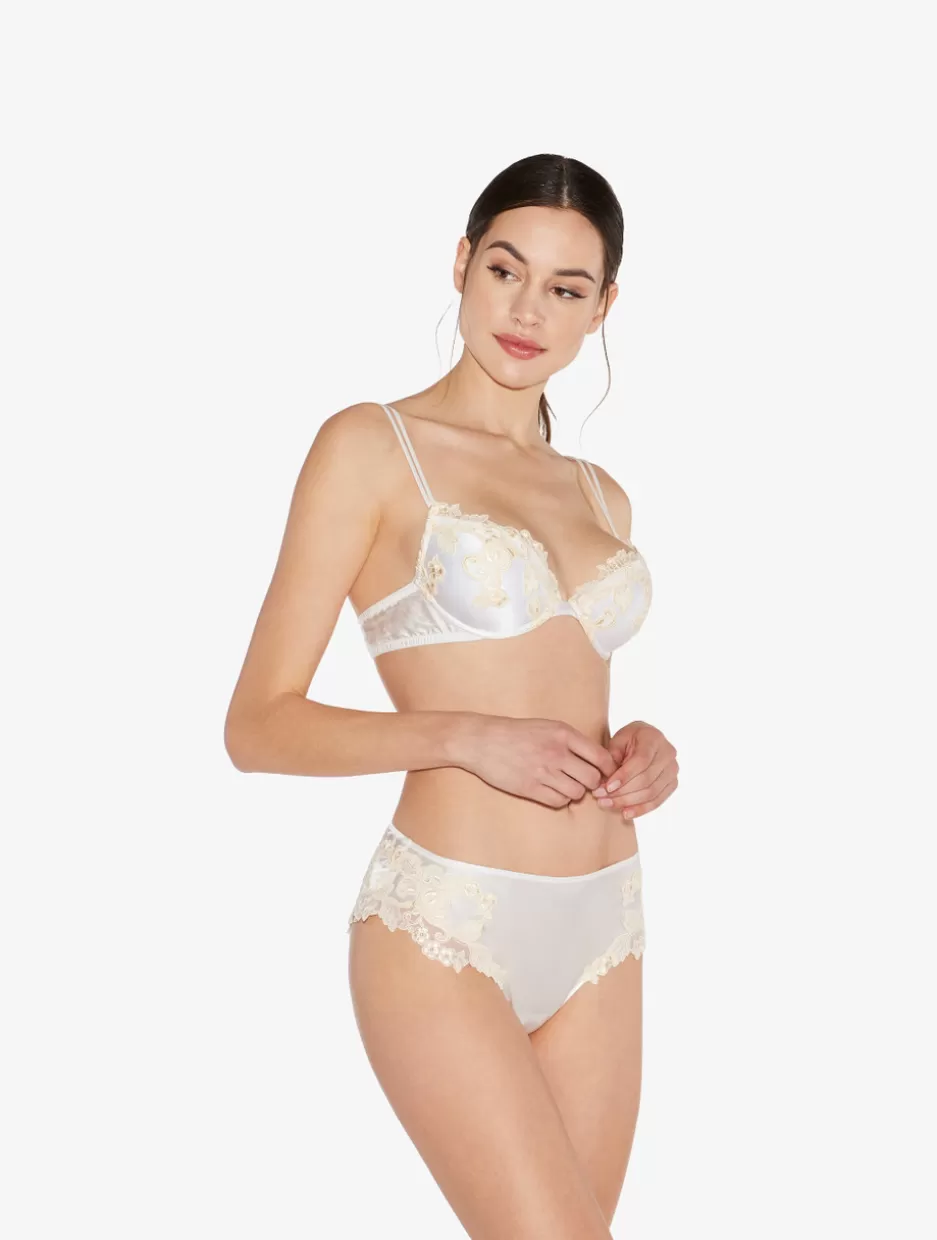 Mid-rise-La Perla Silk Medium Briefs With Frastaglio White