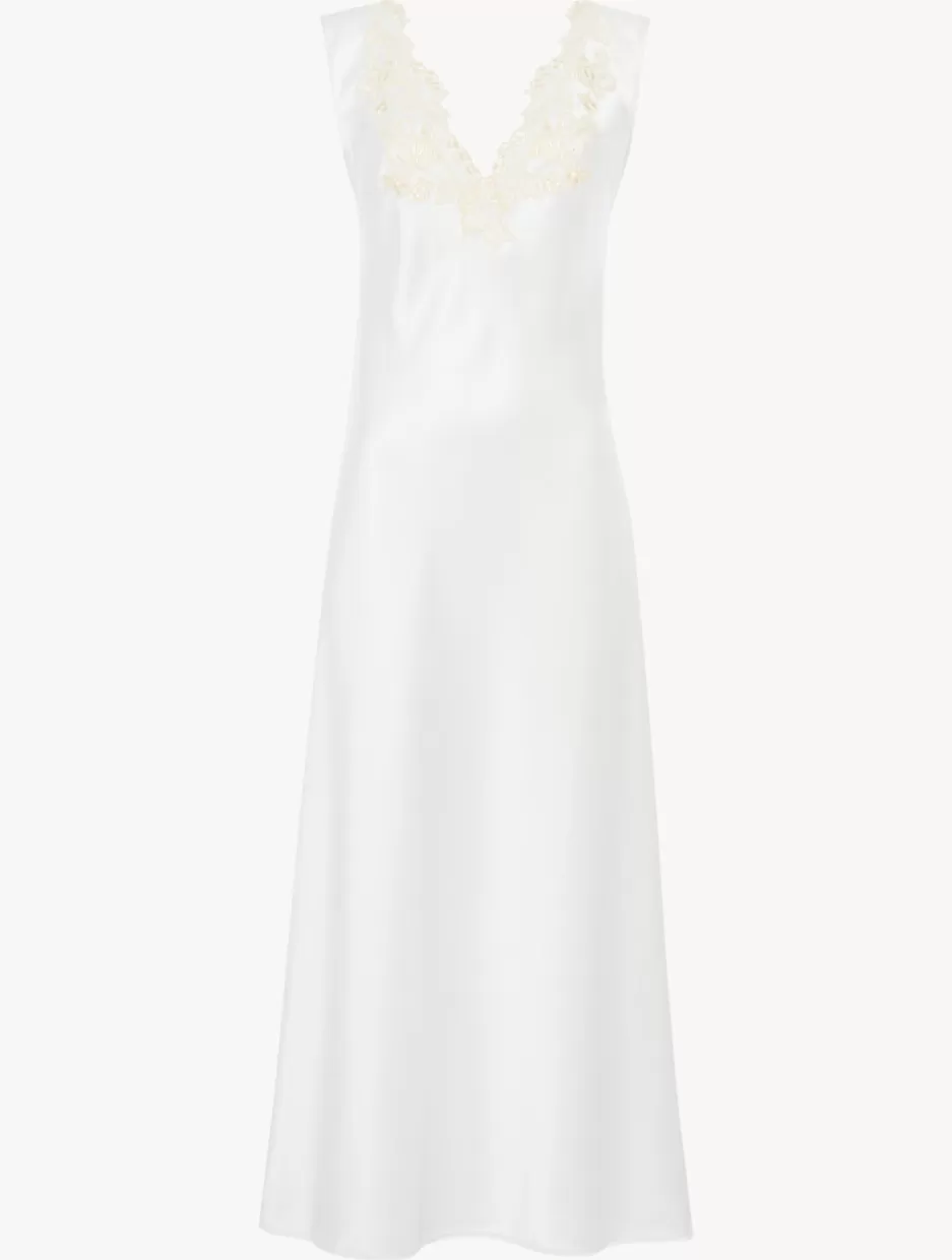 Slips & Dresses | Silk Sleepwear-La Perla Silk Satin Long Nightgown With Frastaglio White