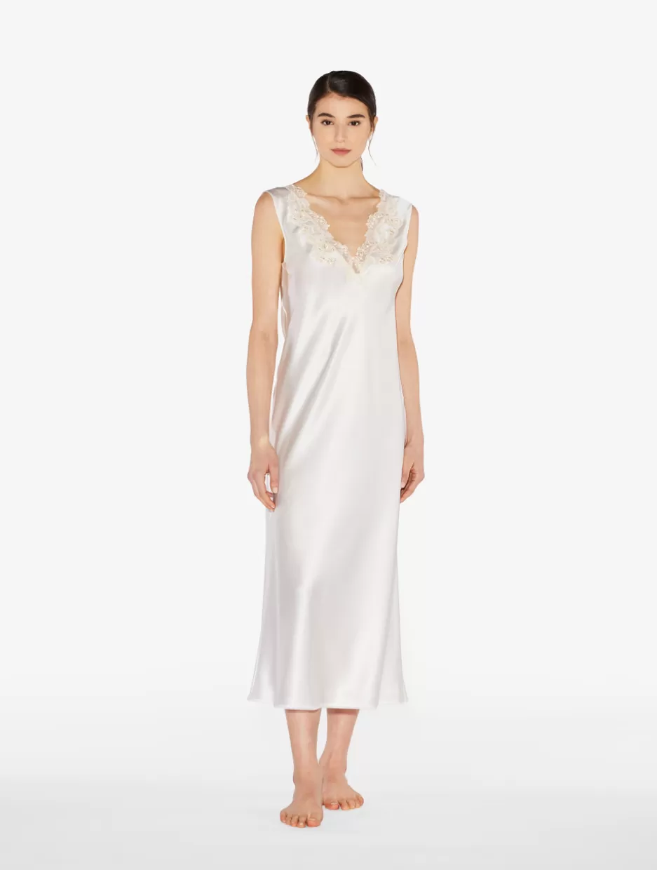 Slips & Dresses | Silk Sleepwear-La Perla Silk Satin Long Nightgown With Frastaglio White