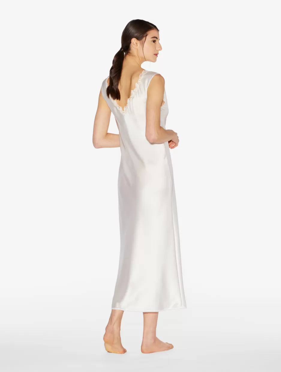 Slips & Dresses | Silk Sleepwear-La Perla Silk Satin Long Nightgown With Frastaglio White