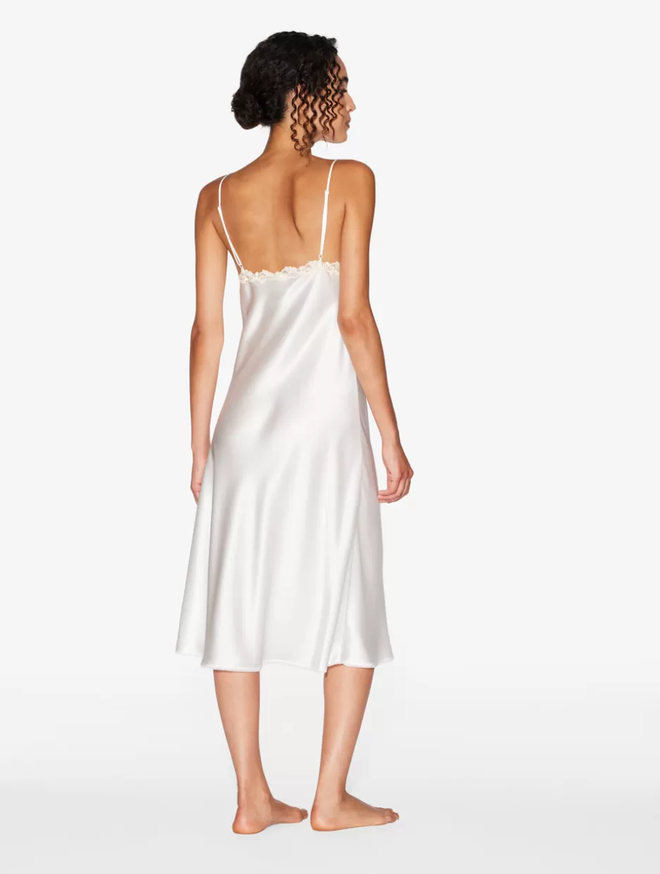 Pajamas | Slips & Dresses-La Perla Silk Satin Short Nightgown With Frastaglio White