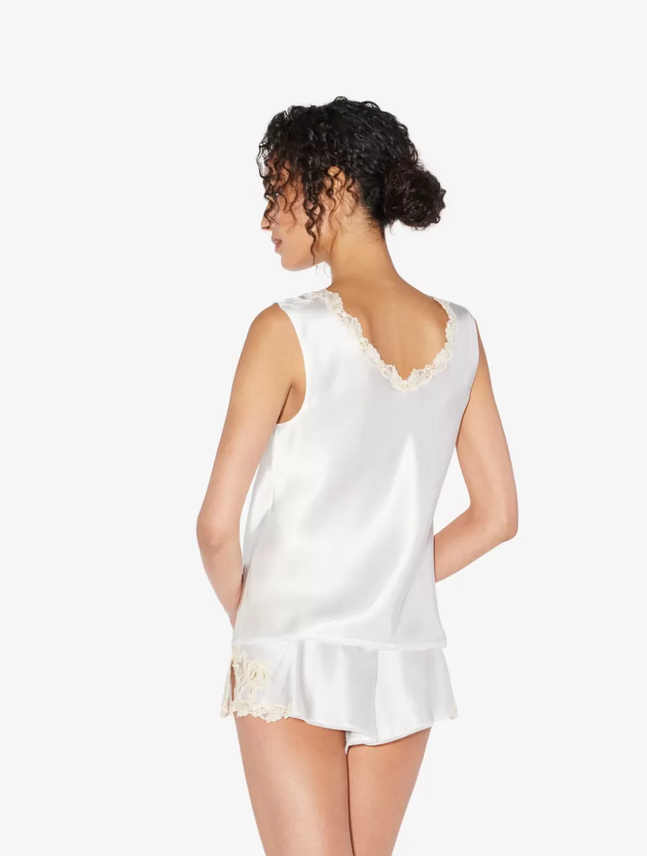 Camisoles | Pajamas-La Perla Silk Satin Top With Frastaglio White