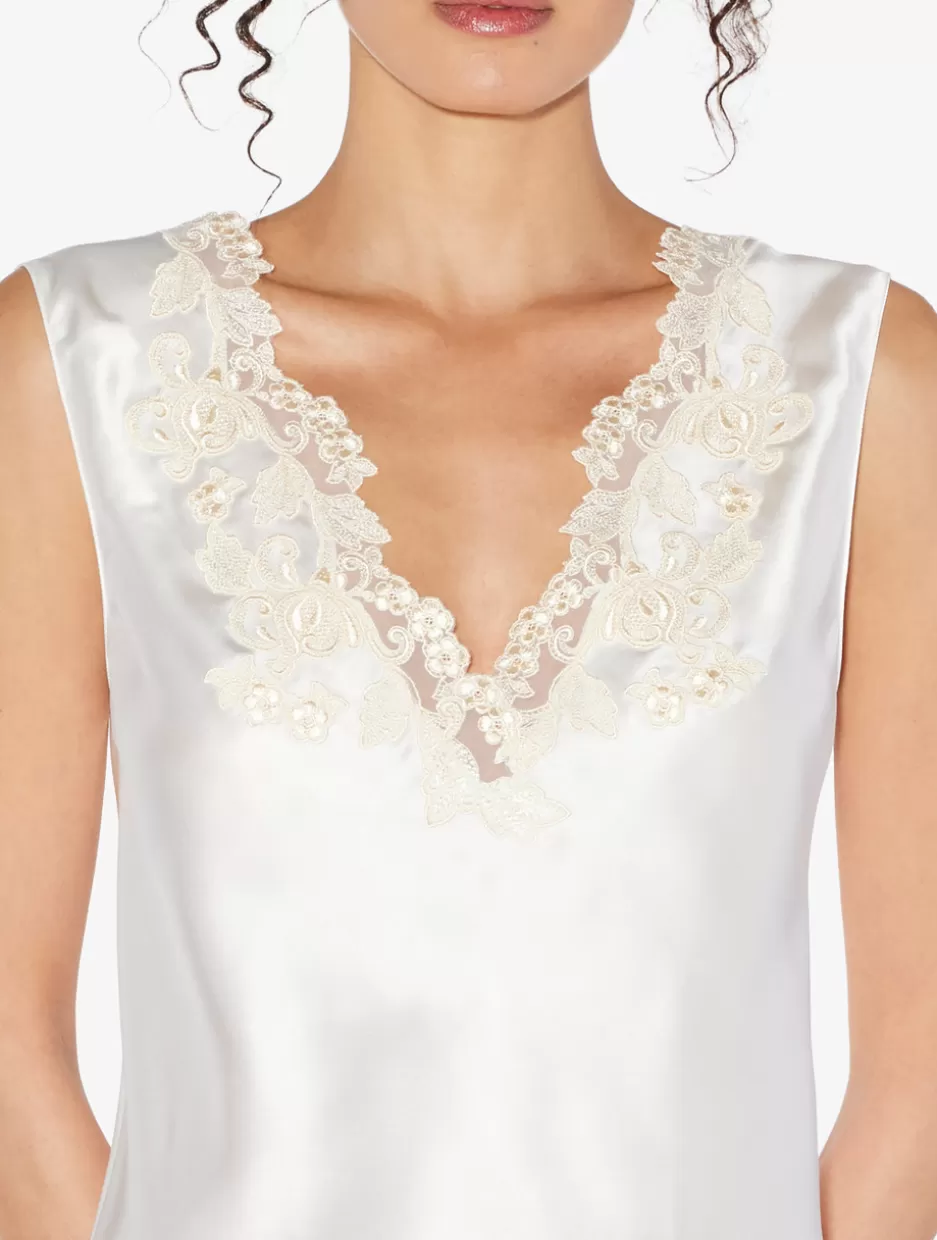 Camisoles | Pajamas-La Perla Silk Satin Top With Frastaglio White